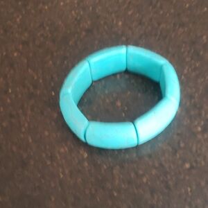 Handmade Blue Green Simulated Turquoise Flat Stretchy Bracelet